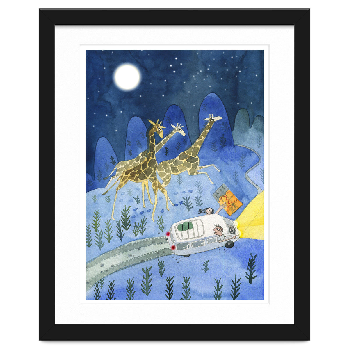 Giraffes In Moonlight