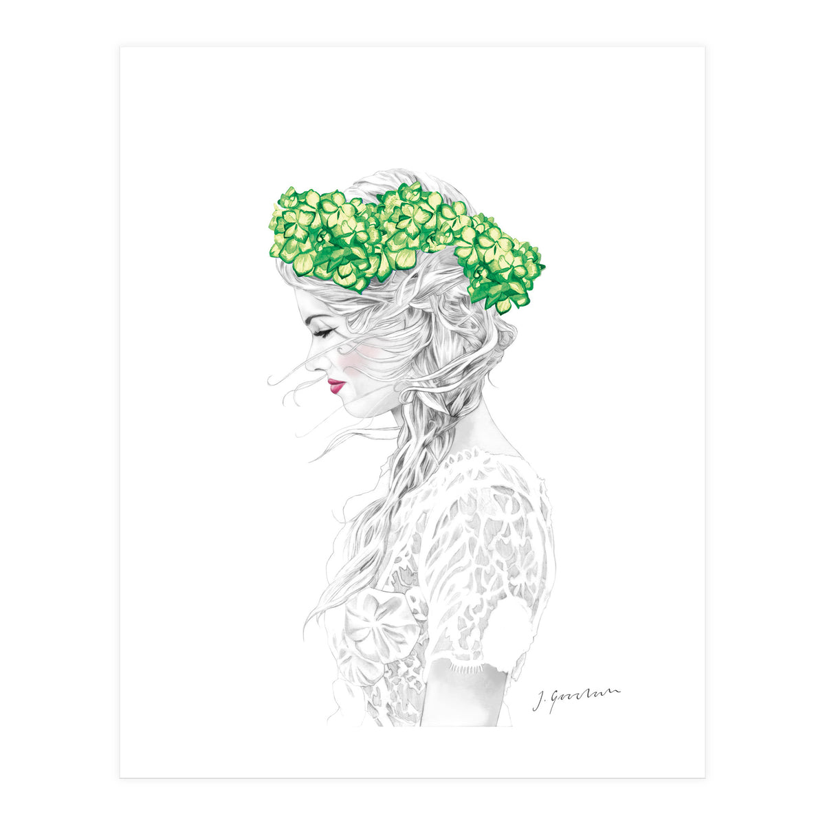 Green Hydrangea Girl (Print Only)