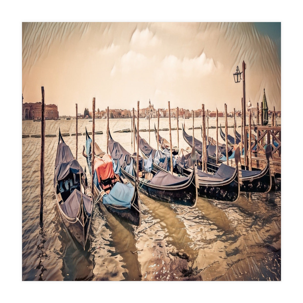 Several Gondolas boats, Colorful Italy  (Print Only)