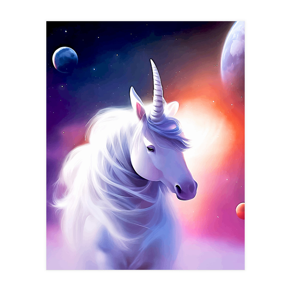 Space Unicorn, Fantasy Surrealism Sci-fi, Animals Horse Planets Digital, Moon Stars (Print Only)