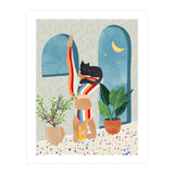 Headstand, Cat Yoga, Active Woman Workout, Eclectic Colorful Pets Terrazzo (Print Only) thumbnail