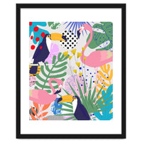 Tropical Spring | Pastel Quirky Modern Bohemian Jungle Botanical | Flamingo Palm Cockatoo Birds