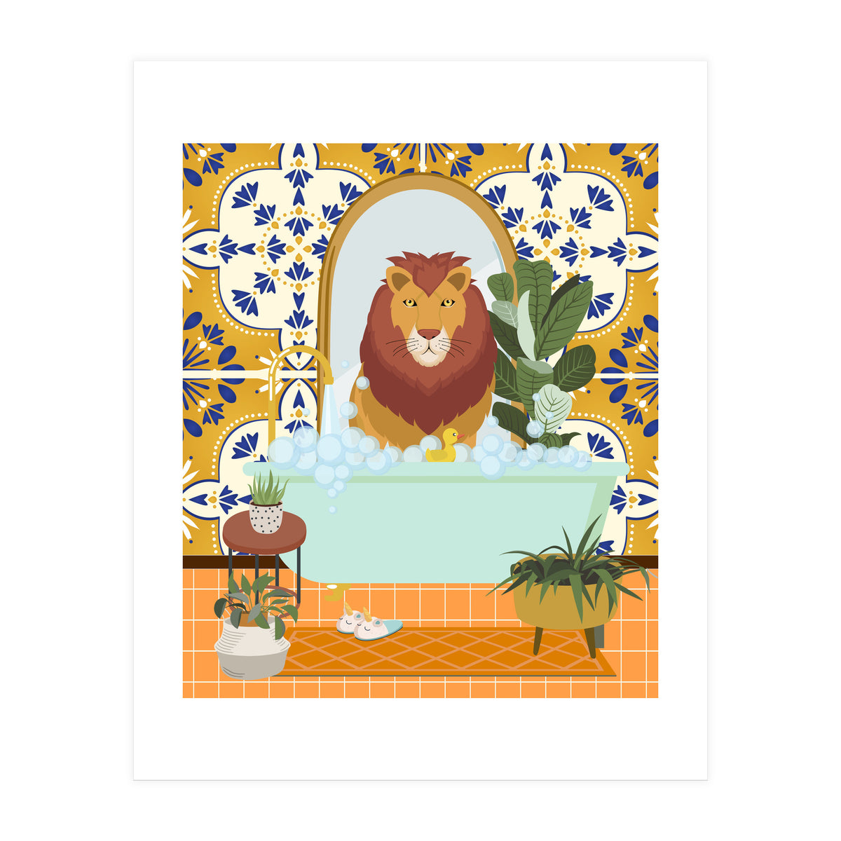 Lion Bathing in Moroccan Style Bathroom (Print Only)