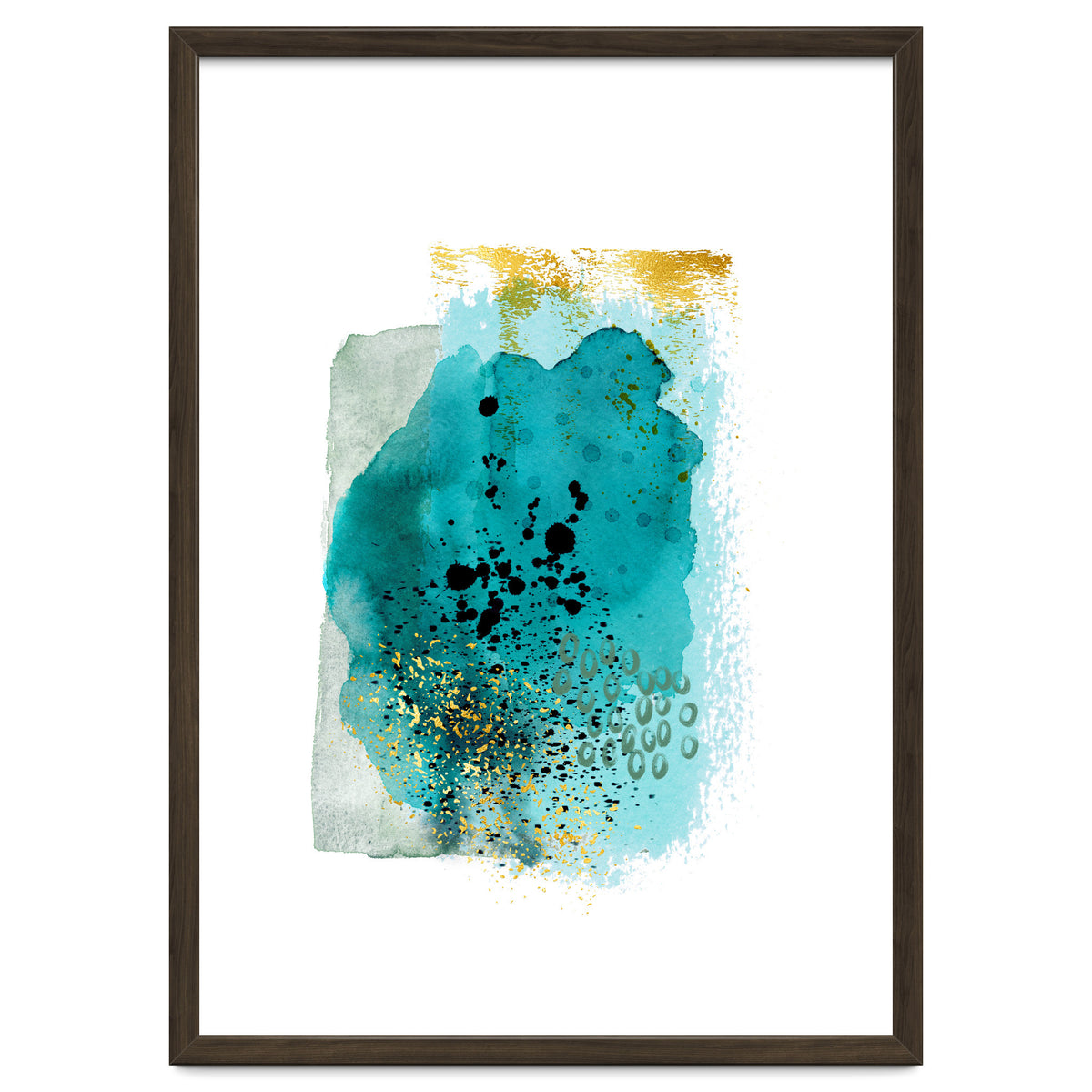 Abstract watercolour turquoise and gold