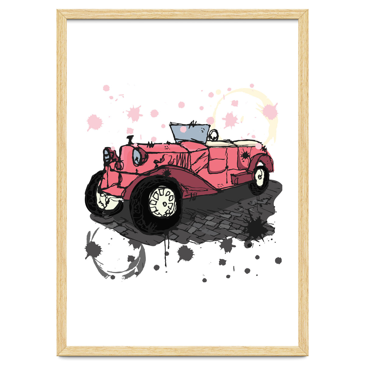 Vintage pink car sketch