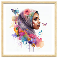 Watercolor Floral Muslim Arabian Woman #7