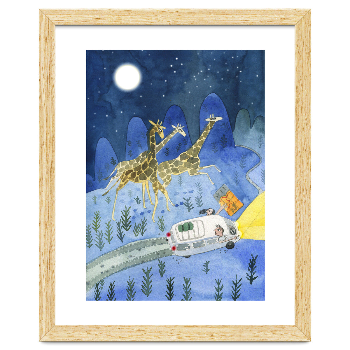 Giraffes In Moonlight