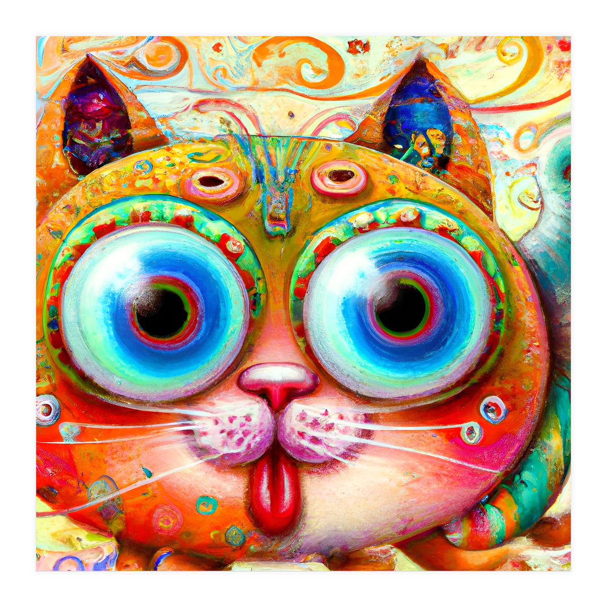 Chaotic and Colorful Fantasy Cat sticking out its Tongue (Print Only)