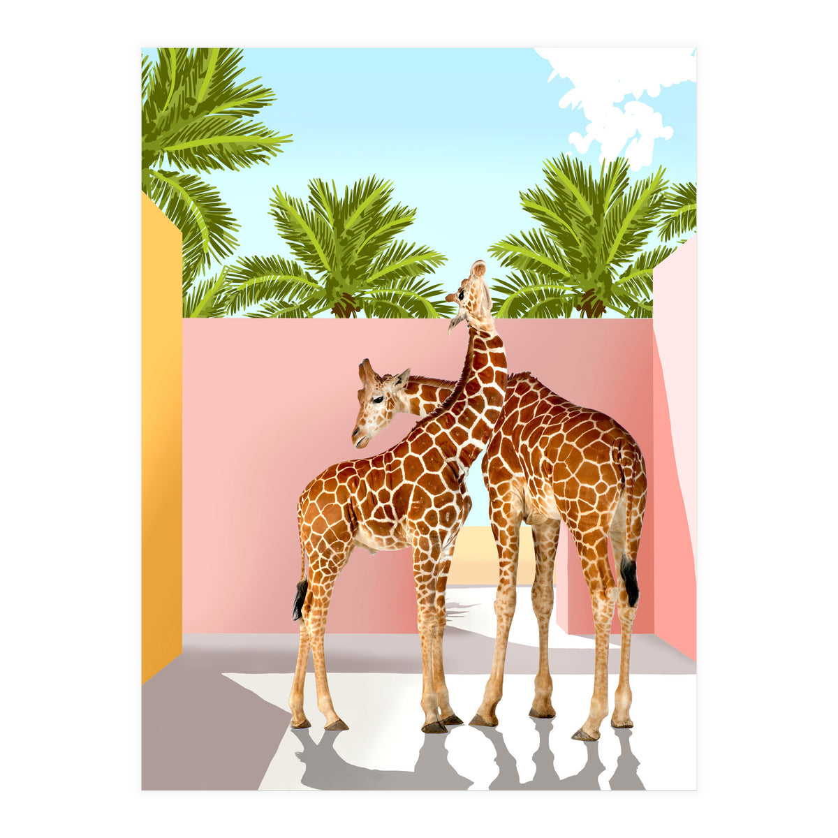 Giraffe Villa | Contemporary Modern Architecture Digital Graphic Art | Wildlife Animals Palm Exotic (Print Only)