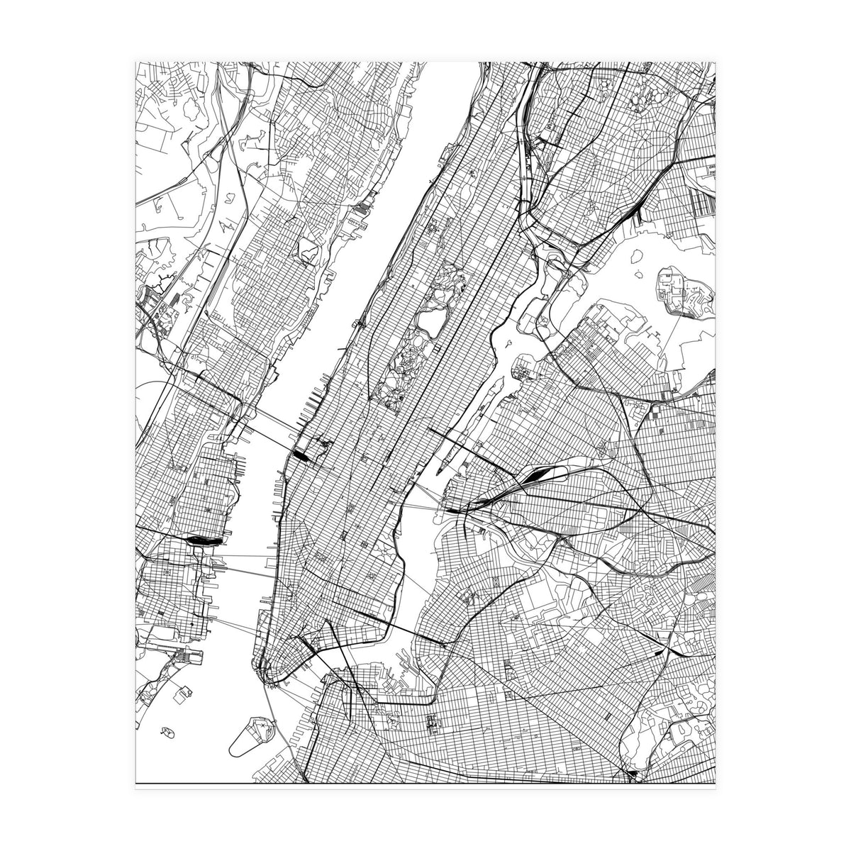 New York City White Map (Print Only)