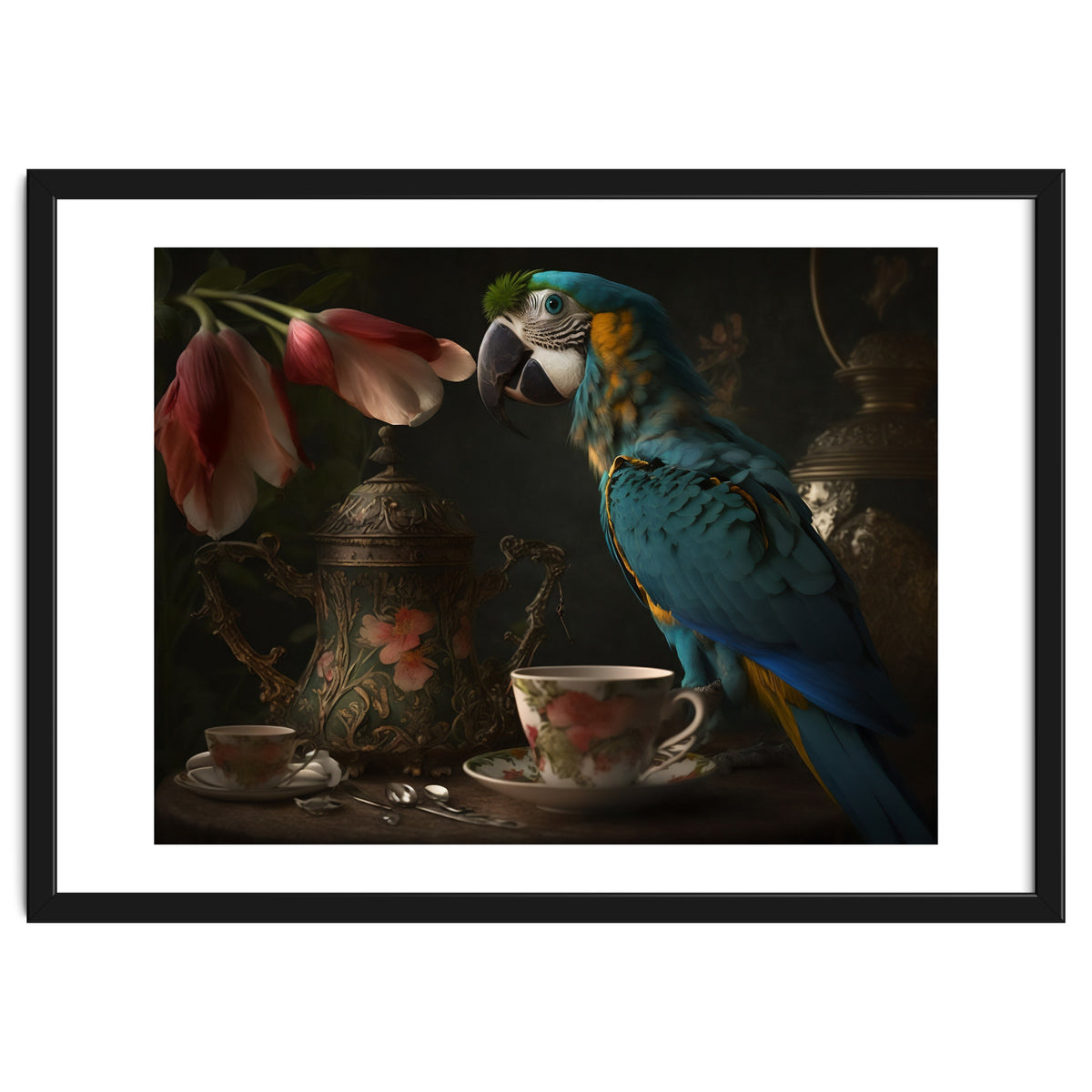 Parrot with a Tea Cup and Teapot
