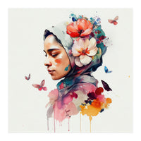 Watercolor Floral Muslim Woman #3 (Print Only)