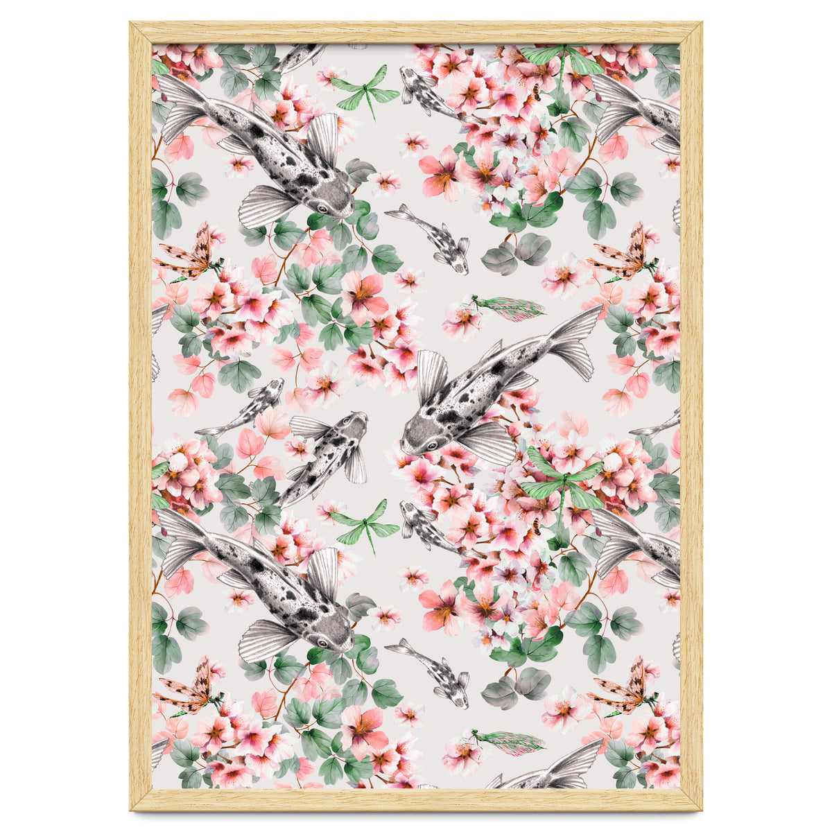 Asian fish among flowers