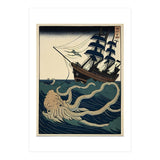 Giant Squid Attacking Ship Japanese Woodblock Print (Print Only) thumbnail