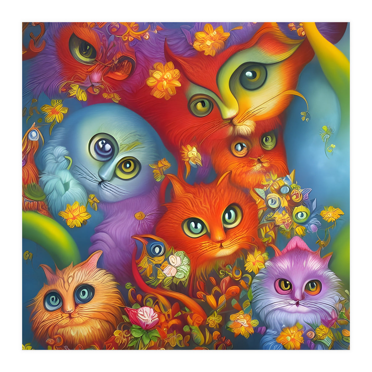 Colorful Crazy Kitty Cat Kitten Collage (Print Only)