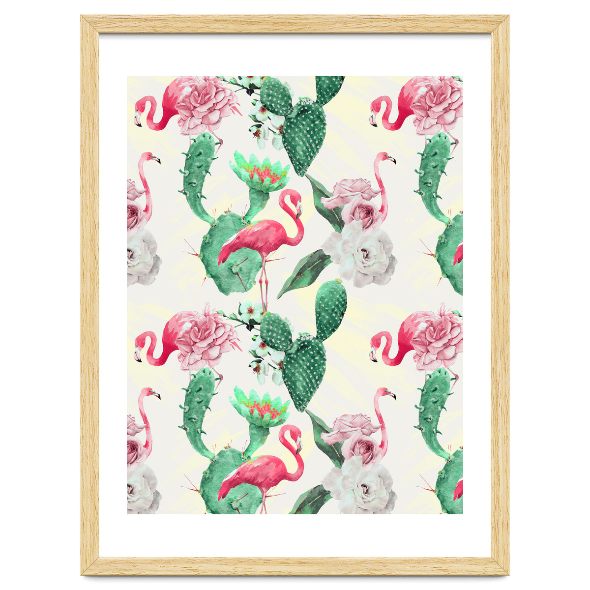 Flamingos, geometric and flowers
