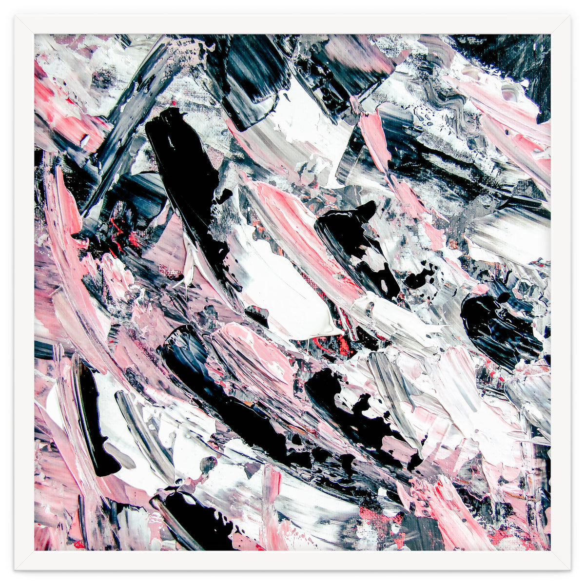 Modern Abstract Pastel Pink Black White Grey Acrylic Brushstrokes