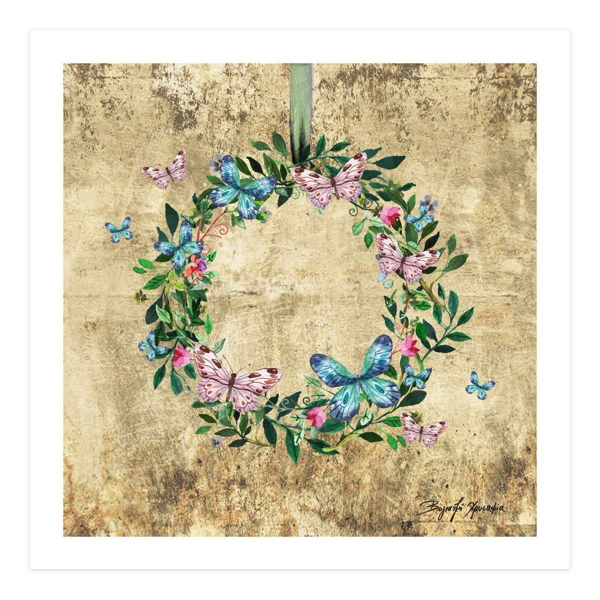 Wreath #Flowers & Butterflies#Royal collection (Print Only)