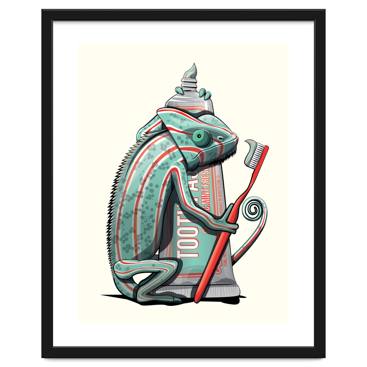 Chameleon Brushing Teeth, Funny Bathroom Humour