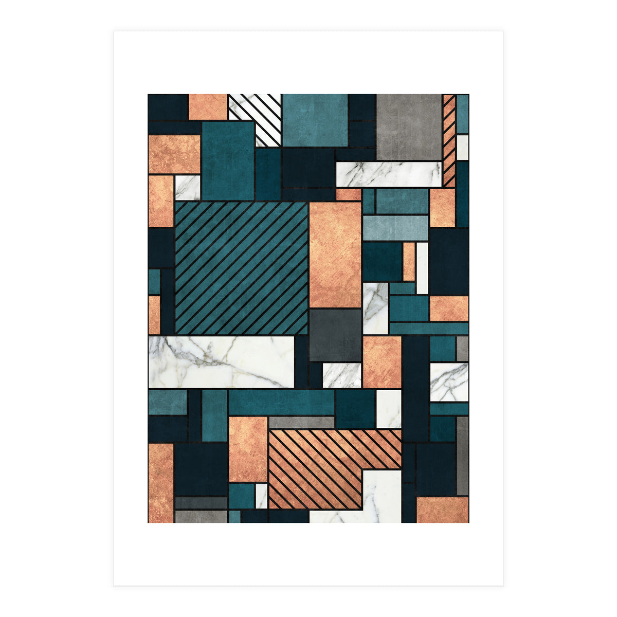Random Pattern - Copper, Marble, and Blue Concrete (Print Only)