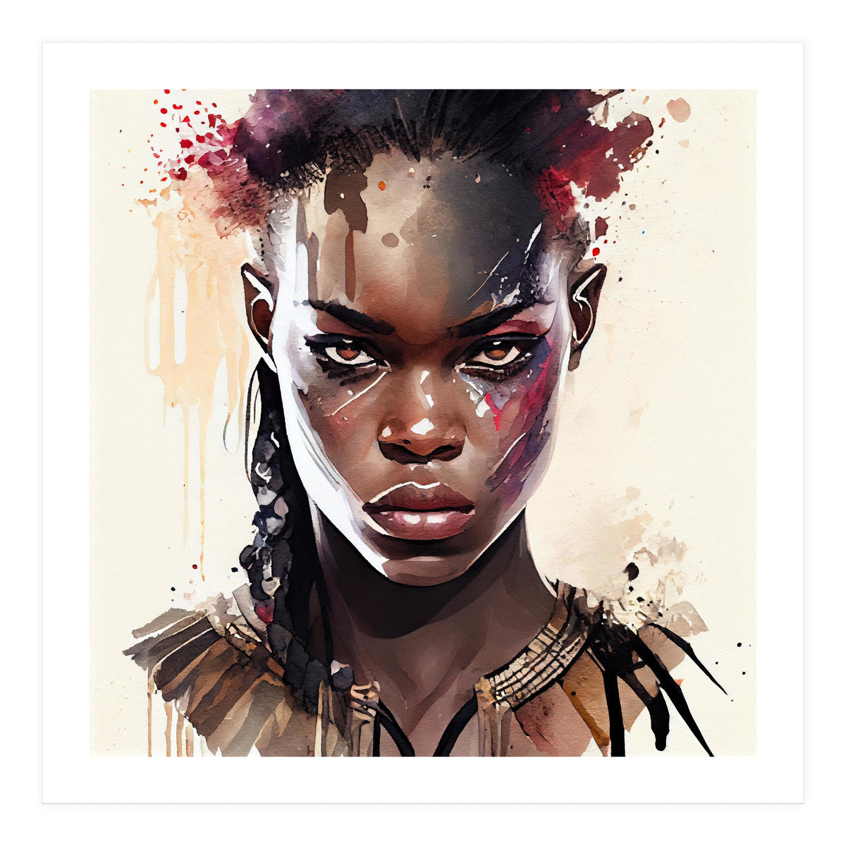 Watercolor African Warrior Woman #2 (Print Only)