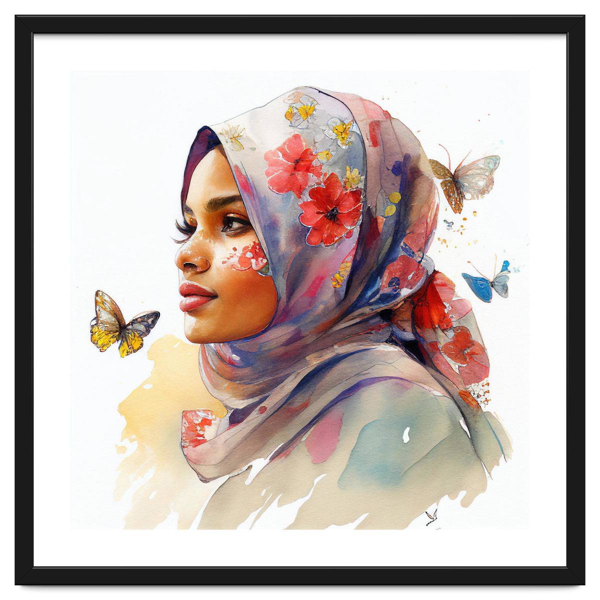 Watercolor Floral Muslim Arabian Woman #1