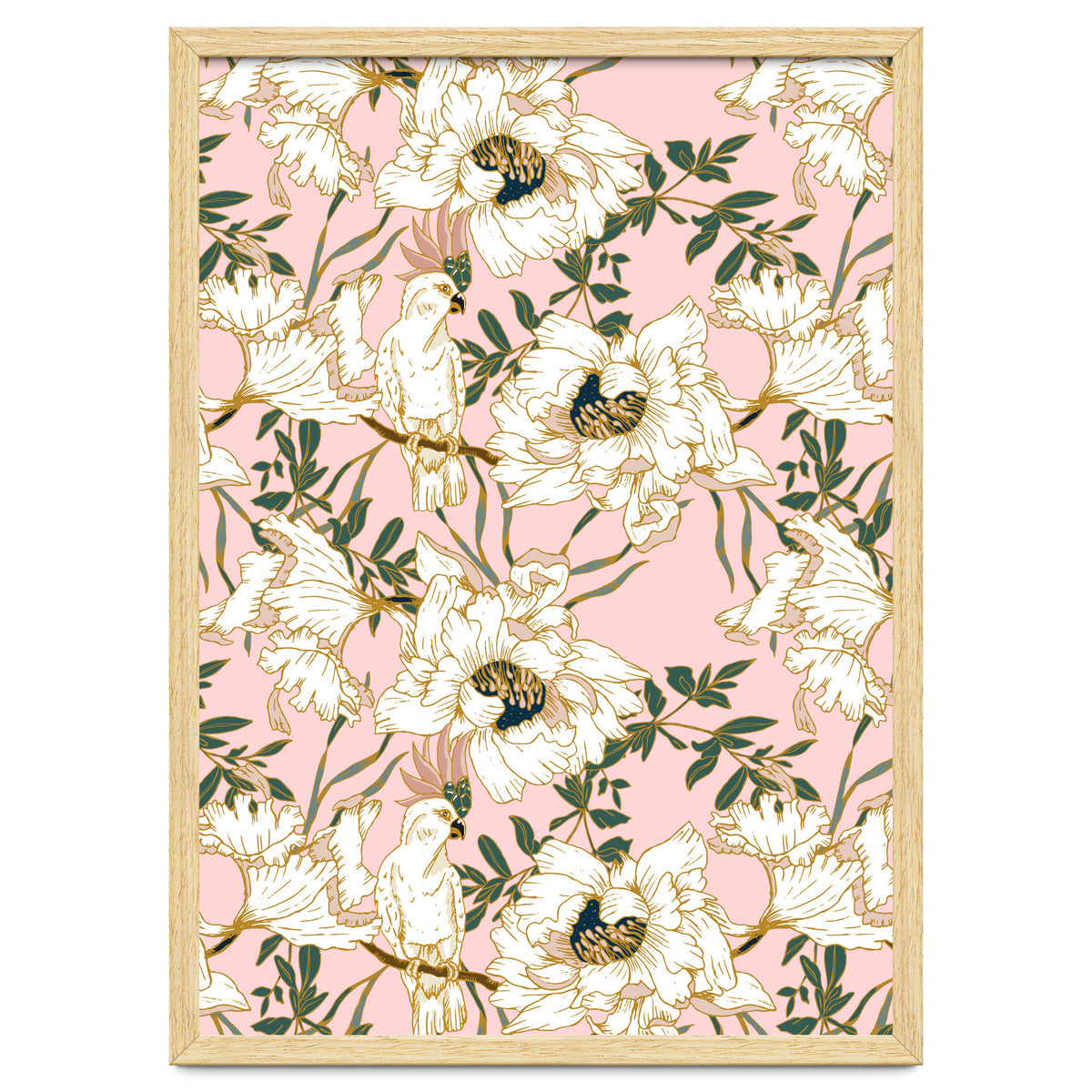 Exotic birds on flowers