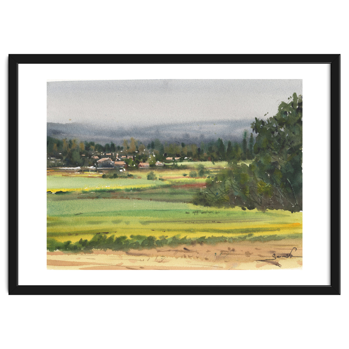 Sunny Landscape Painting Watercolor