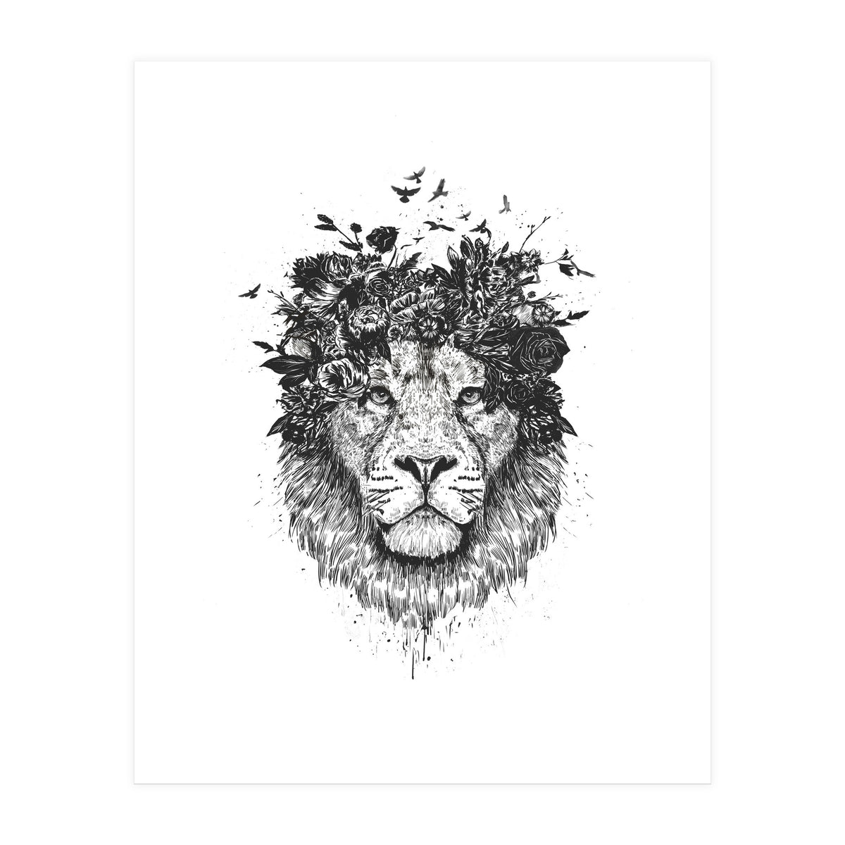 Floral Lion Bw (Print Only)