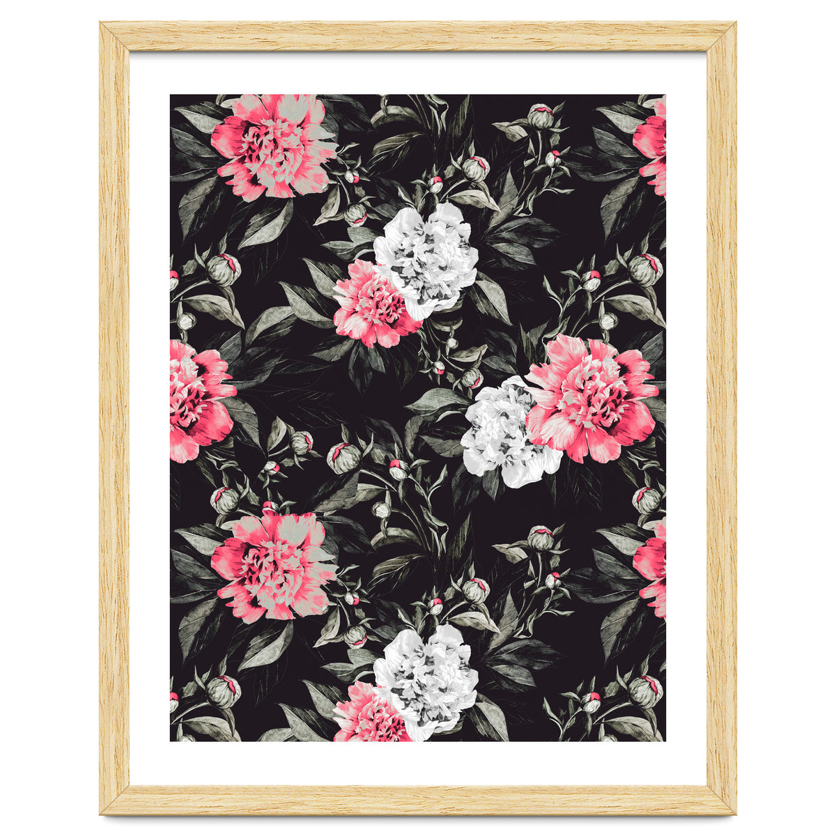 Floral pink - black & white dark