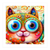 Chaotic and Colorful Fantasy Cat sticking out its Tongue (Print Only) thumbnail