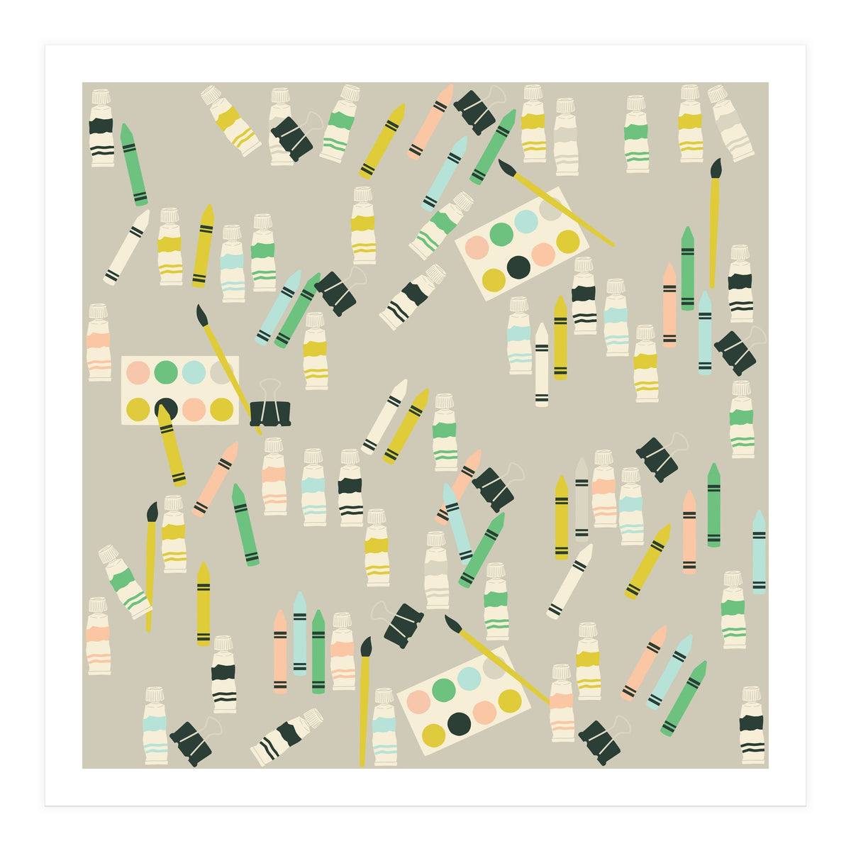 Artist pattern with crayons, watercolors and acrylic paint (Print Only)