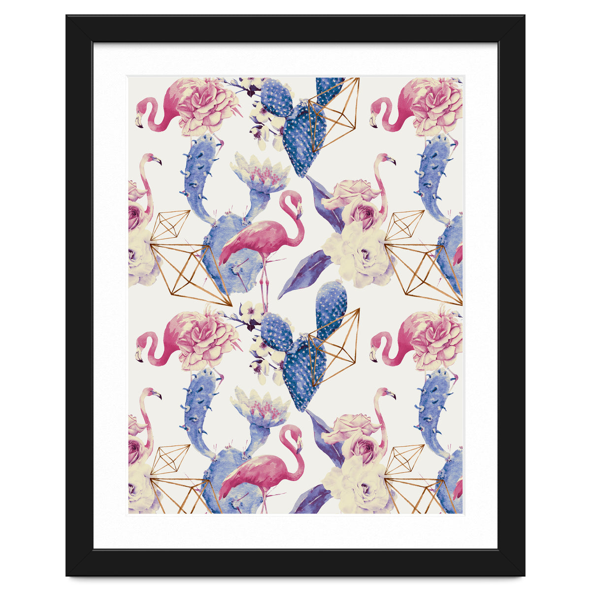 Flamingos, geometric and flowers 02