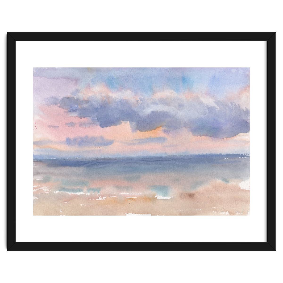 Beautiful morning At The Beach. Watercolor