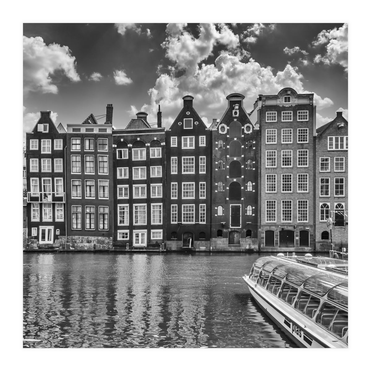 AMSTERDAM Damrak and dancing houses | Monochrome (Print Only)