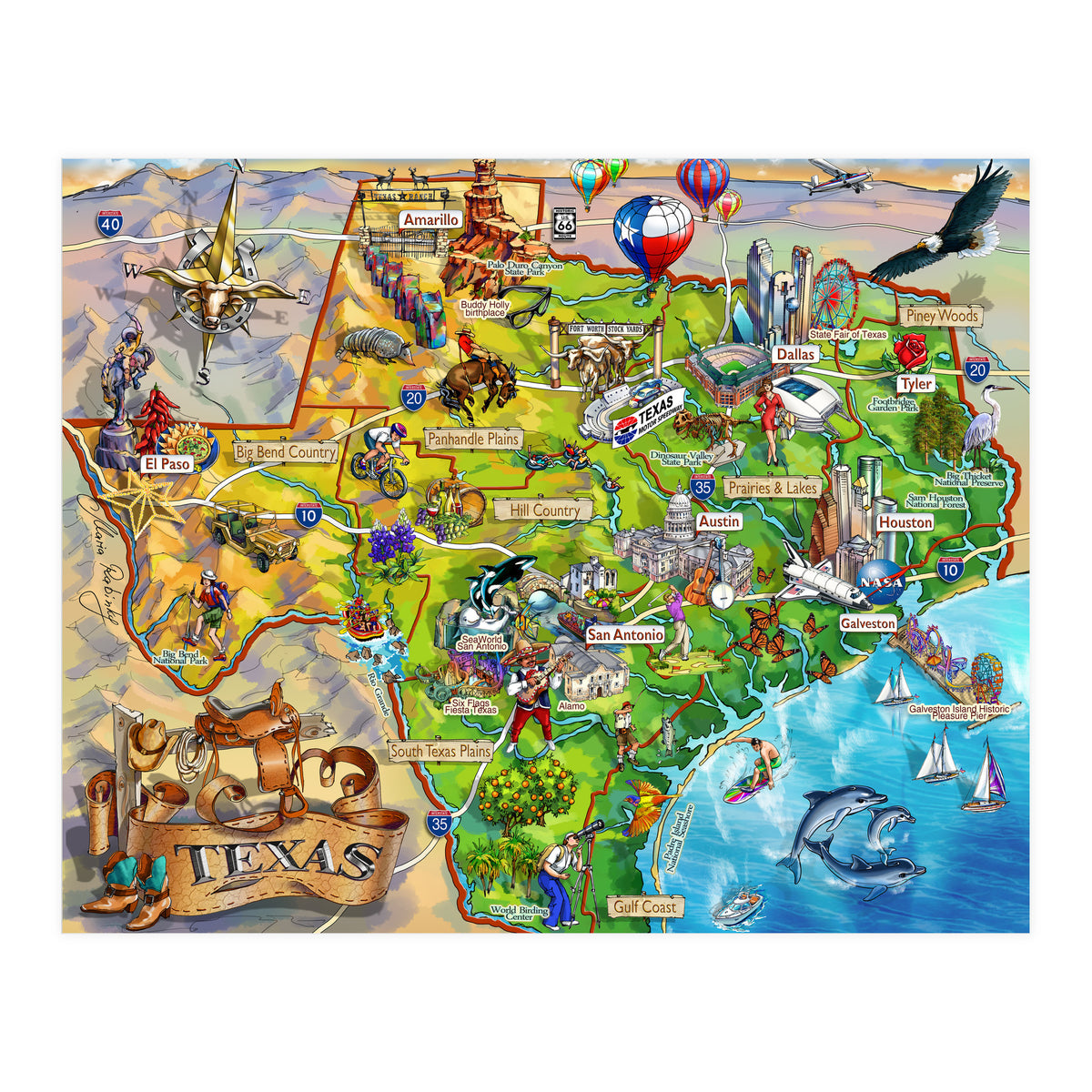 Texas Illustrated Map (Print Only)