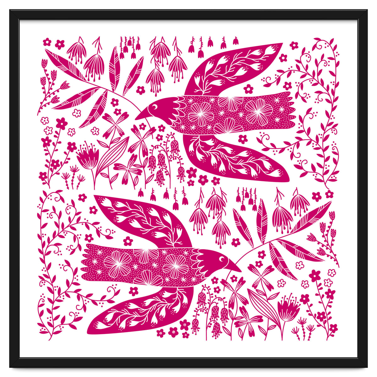 Doves And Flowers Magenta Pink