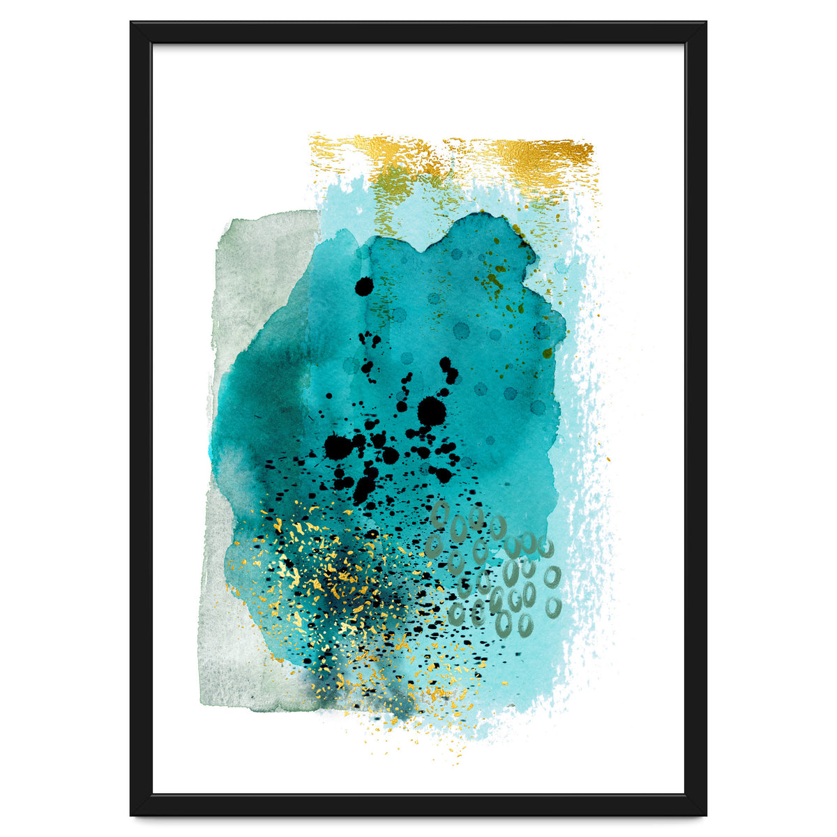 Abstract watercolour turquoise and gold
