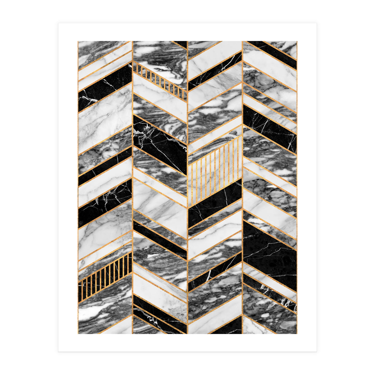 Abstract Chevron Pattern - Black and White Marble (Print Only)