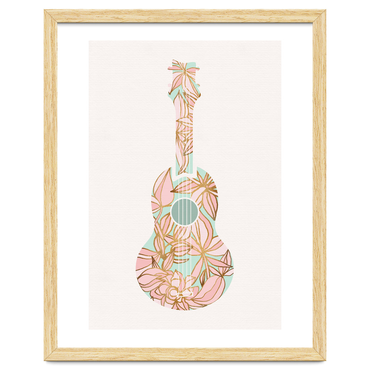 Aqua and Pink Floral Ukulele