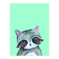 Woodland Racoon On Mint (Print Only)