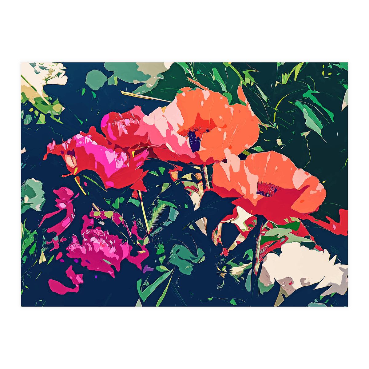 Where Darkness Blooms, Dark Floral Botanical Painting, Eclectic Blush Plants Garden Nature Flowers (Print Only)