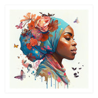Watercolor Floral Muslim African Woman #2 (Print Only)