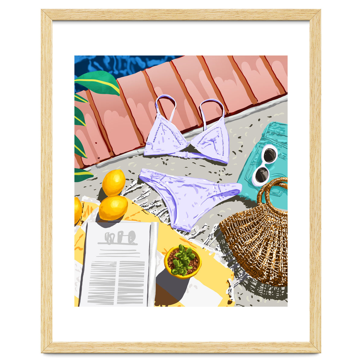 Summer on my mind, Tropical Travel Swimming Pool Fashion Illustration, Eclectic Beachy Summer Bikini