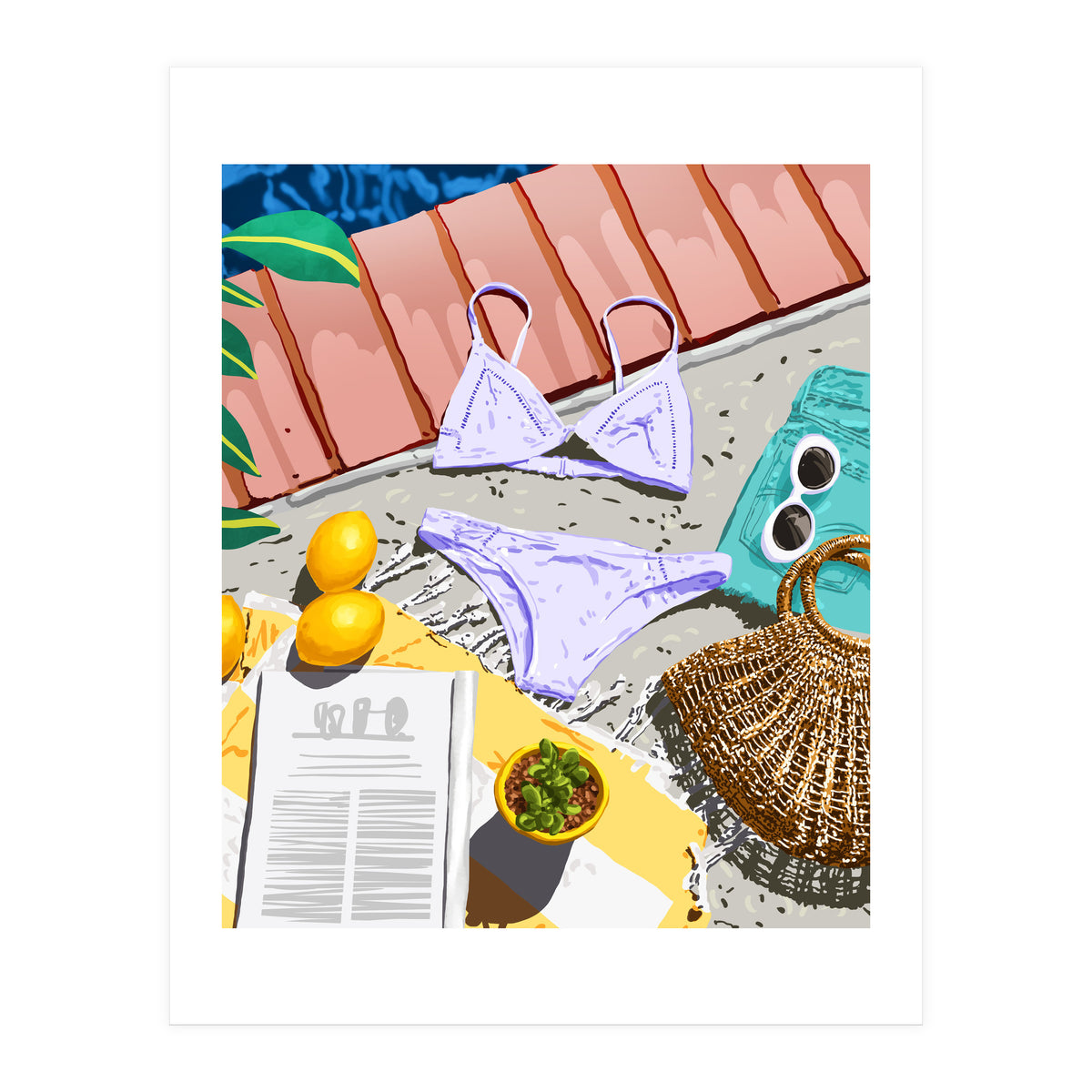 Summer on my mind, Tropical Travel Swimming Pool Fashion Illustration, Eclectic Beachy Summer Bikini (Print Only)