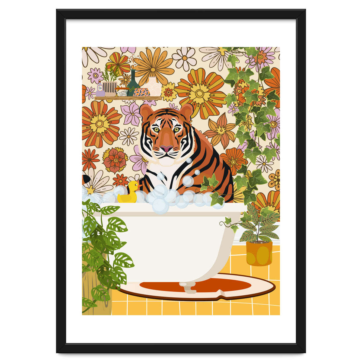 Tiger Bathing in Groovy Bathroom