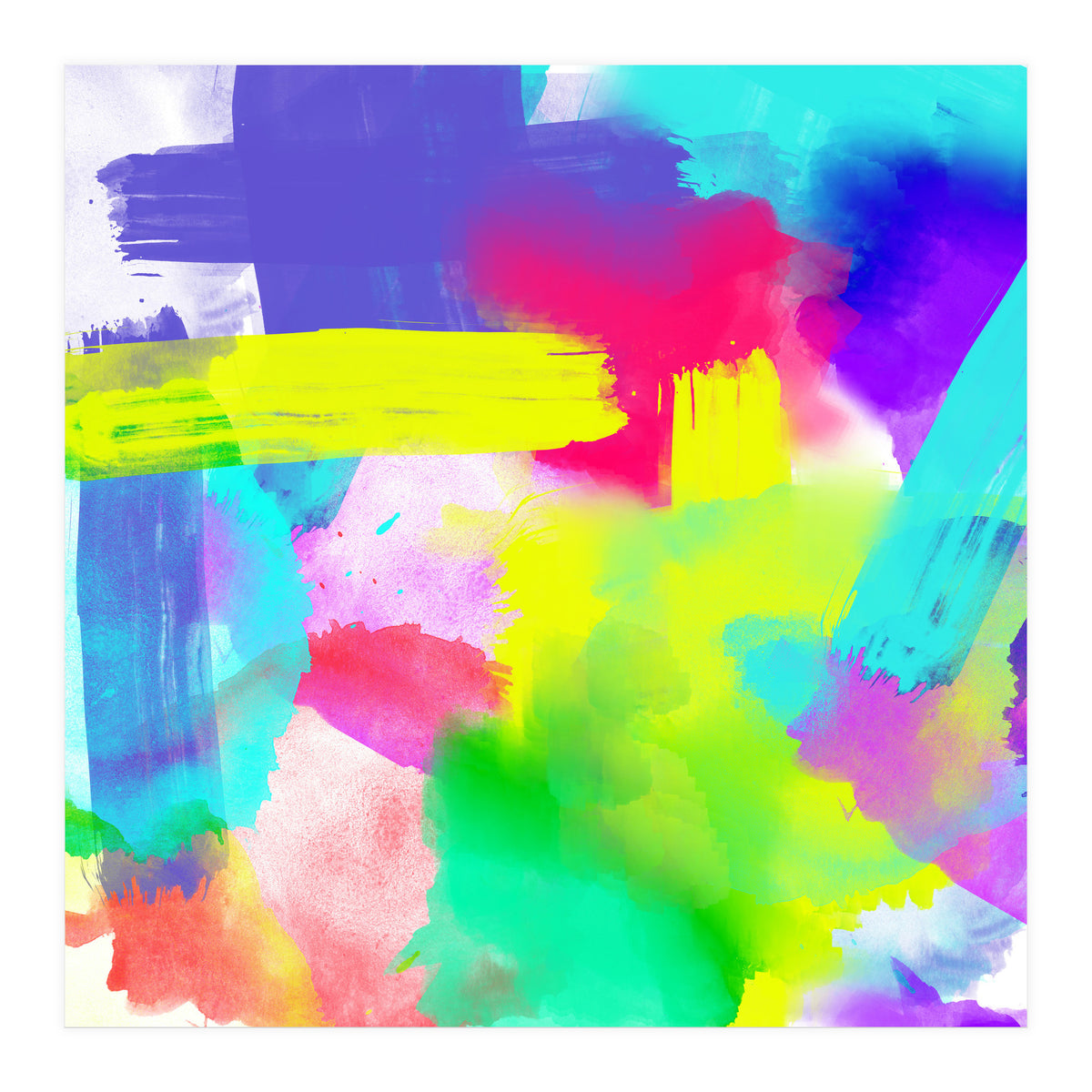 Abstract Stripes Neon Artistic Watercolor Pattern (Print Only)