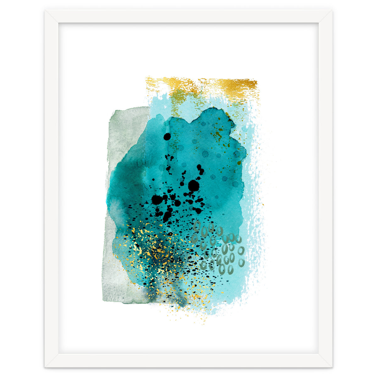 Abstract watercolour turquoise and gold
