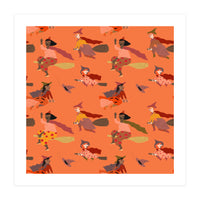Tiny Witches Pattern (orange Backgrownd) (Print Only)