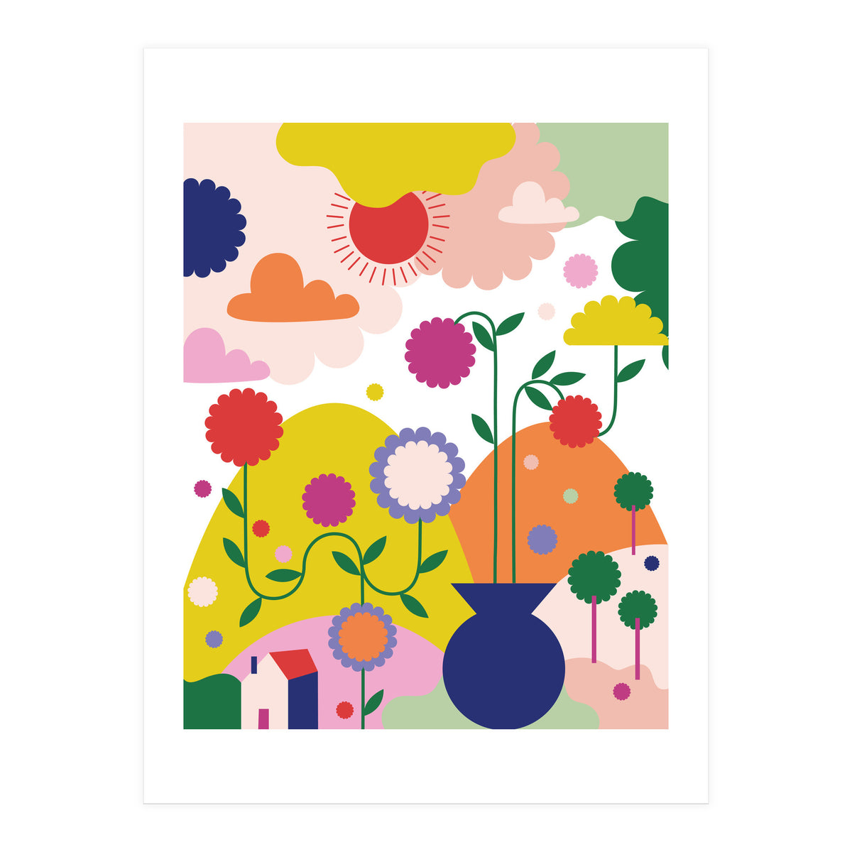 Happy Mediterranean Colorful Landscape (Print Only)